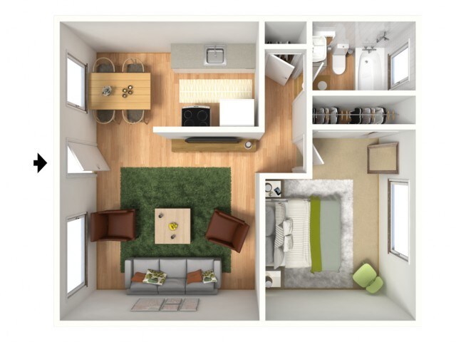 1 Bed • 1 Bath H floor plan